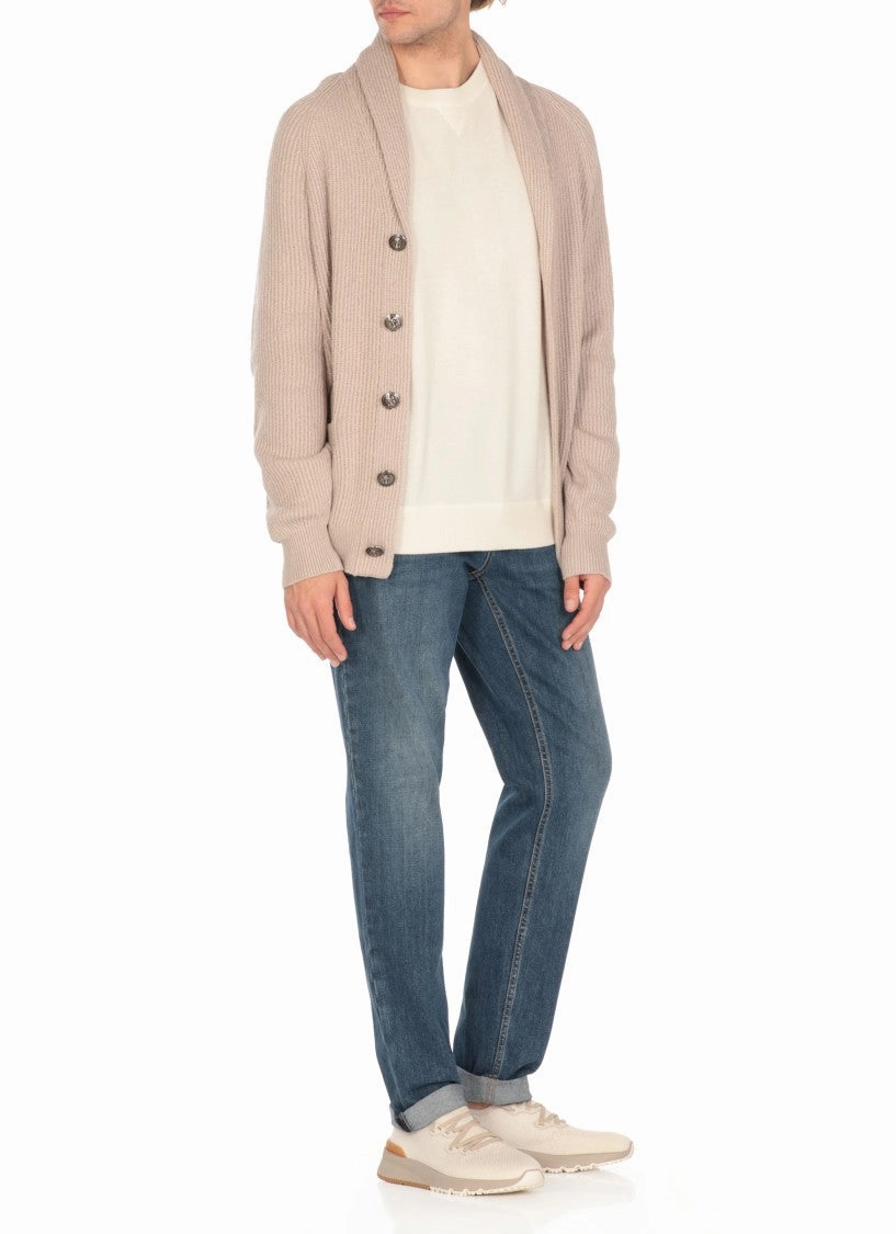 Beige Cotton Knitted Cardigan