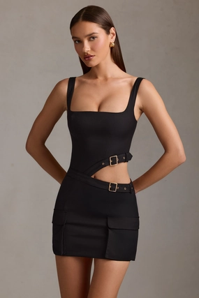 Belted Cut-Out Mini Dress in Black Dresses - sundresses outlet