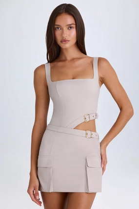 Belted Cut-Out Mini Dress in Taupe Dresses - wrap dresses discount
