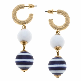 Billie Nautical Ceramic Drop Hoop Earrings - Navy & White summer dresses best deals