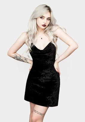 Bitten Cowl Neck Mini Velour Dress Dresses Womens - beach dresses cheap