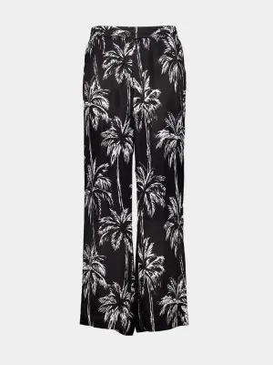 Black Palm Print Satin Pyjama Trousers Bottoms Mens - cheap mens shorts online