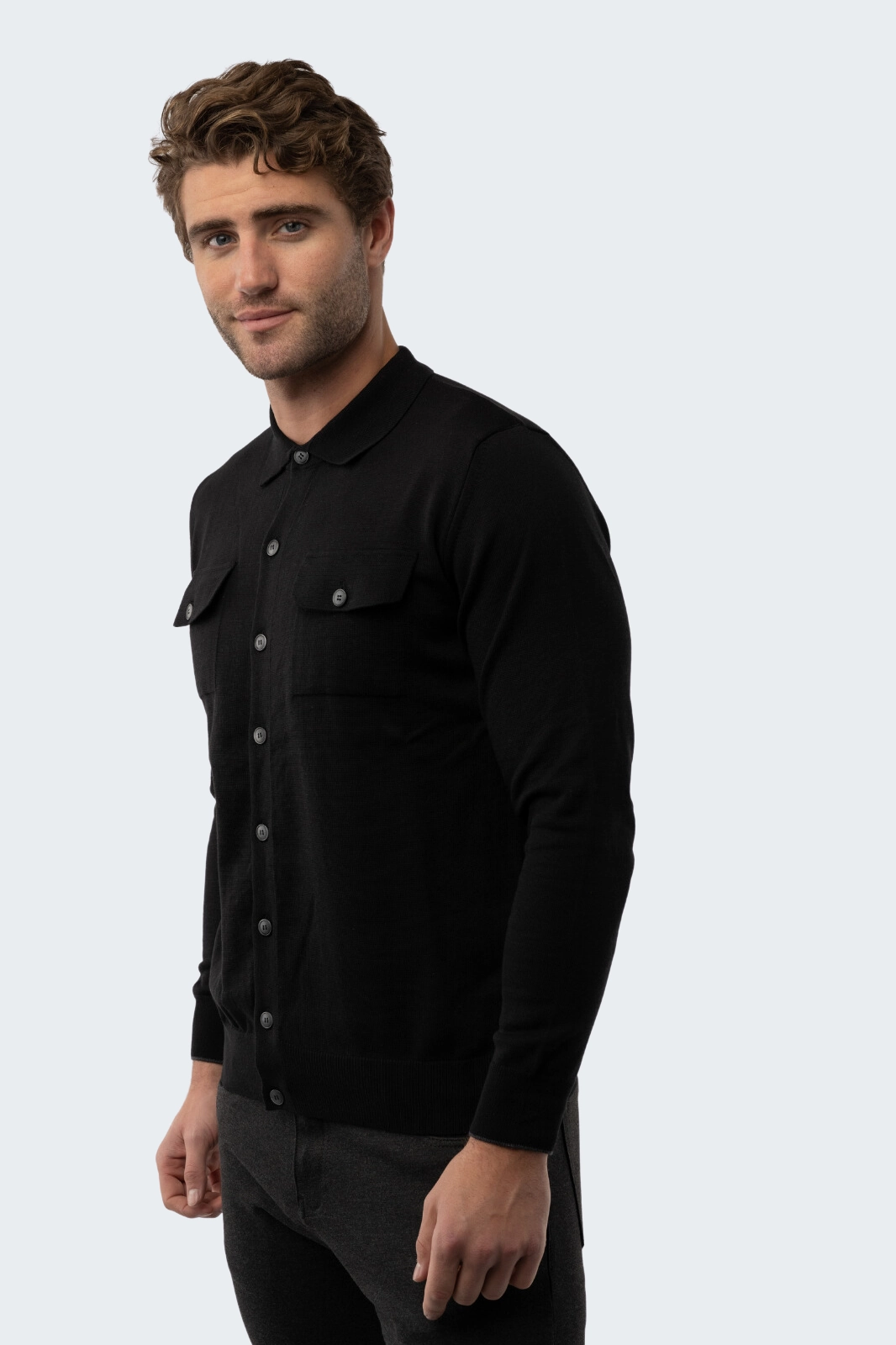 Black Buttoned-down Knit Cardigan chunky knit discount