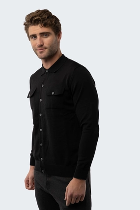 Black Buttoned-down Knit Cardigan chunky knit discount