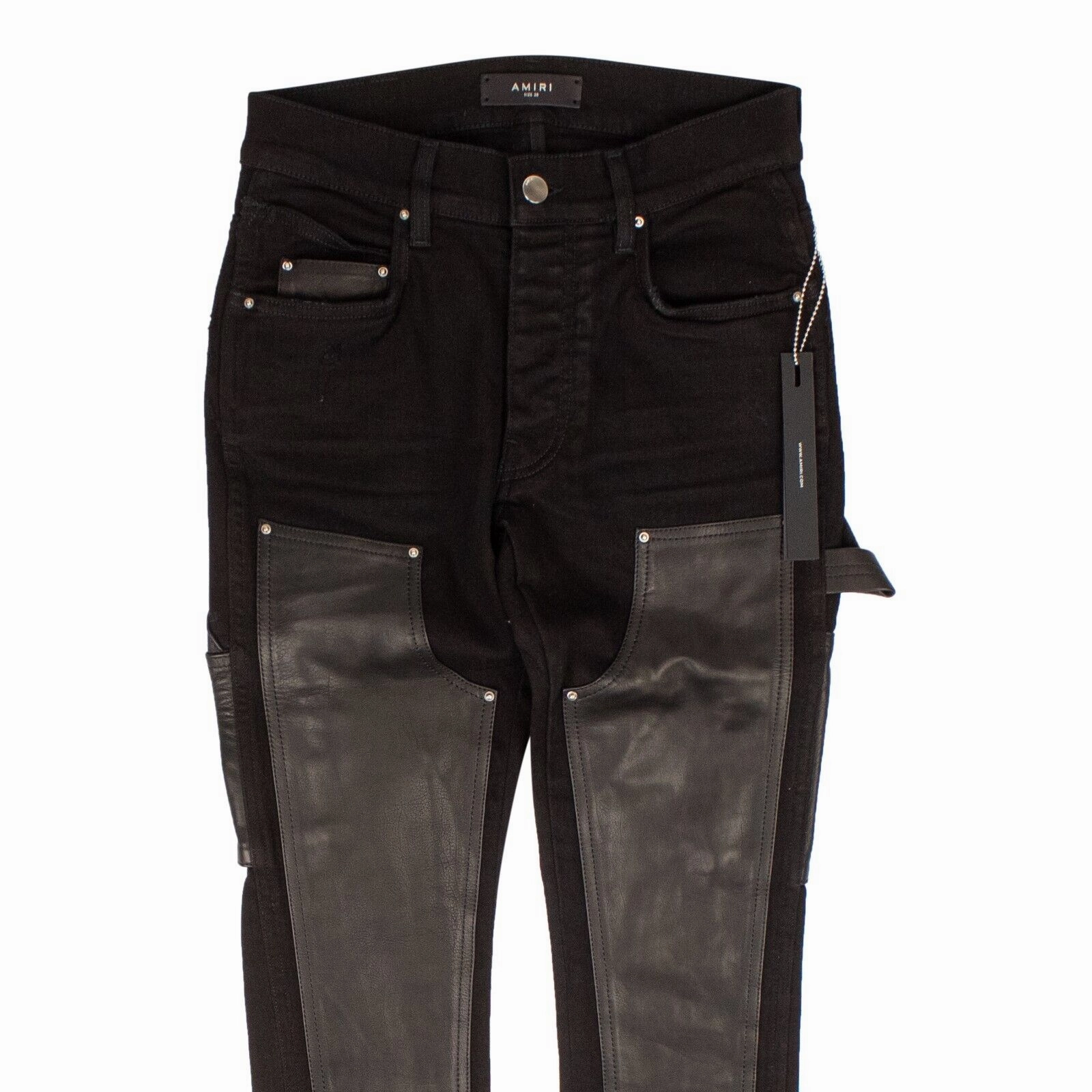 Black Denim Leather Workman Pants