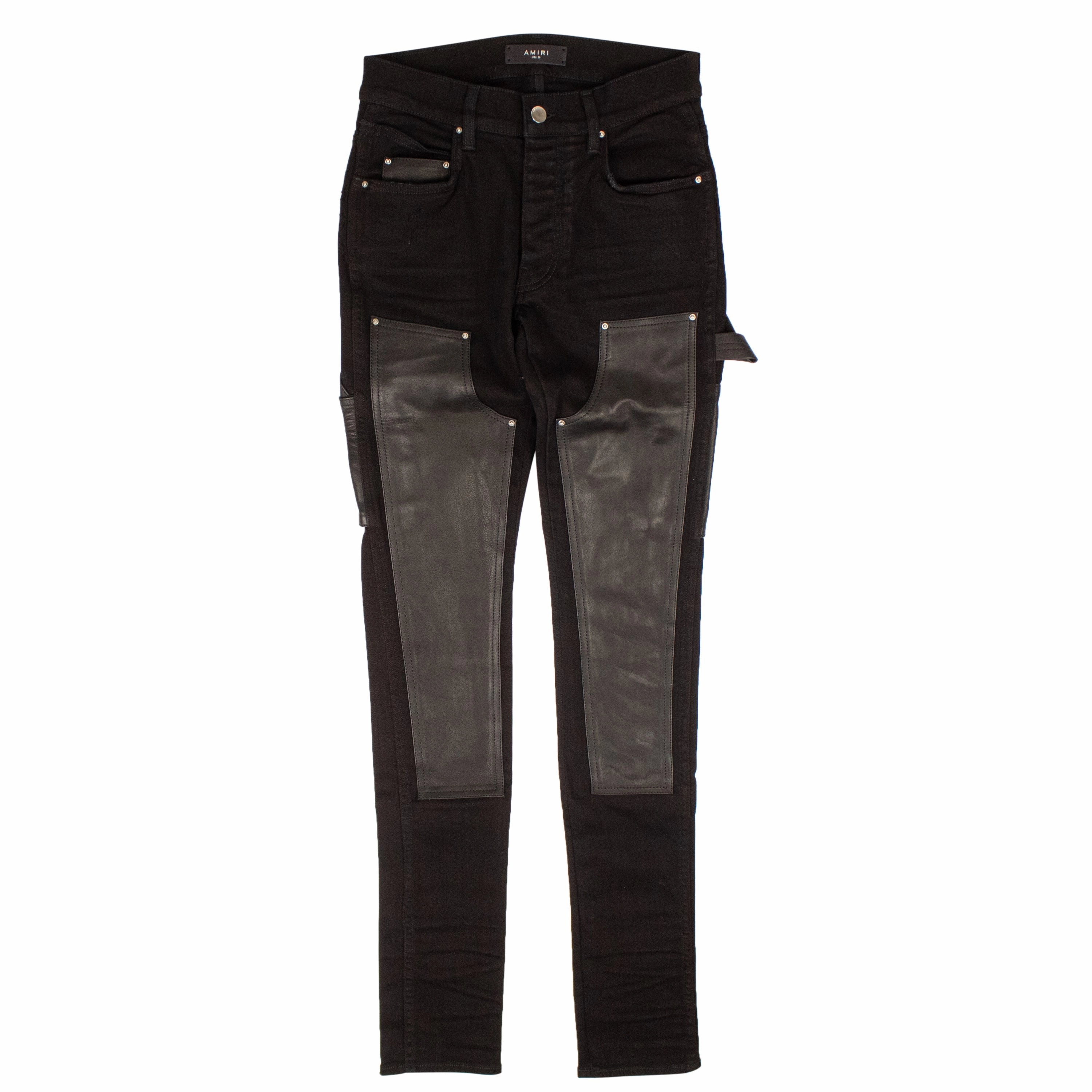 Black Denim Leather Workman Pants