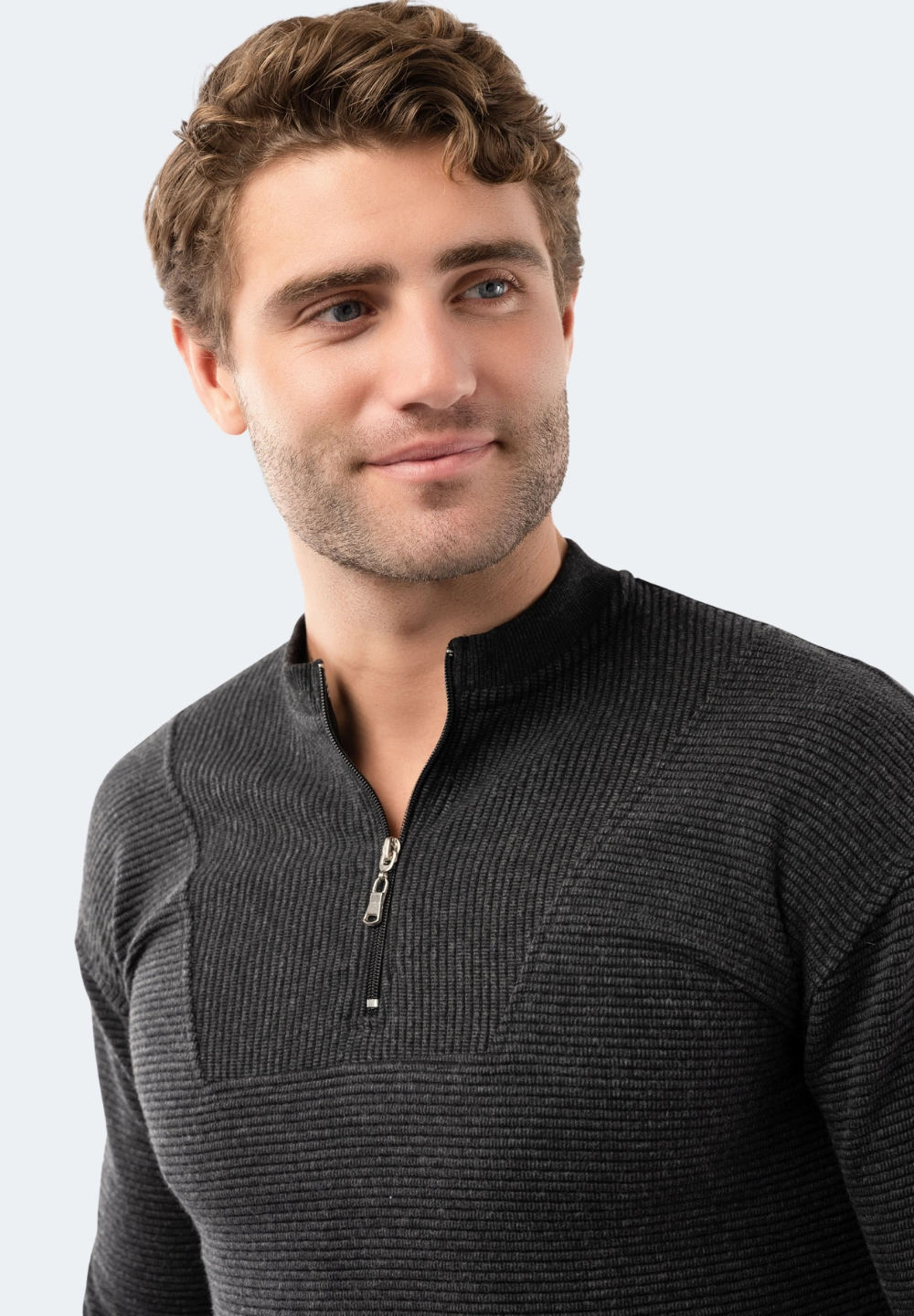 Black Waffle Stripe Quarter Zip