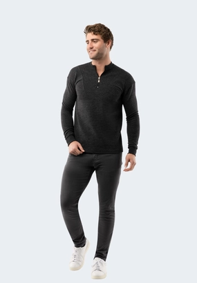 Black Waffle Stripe Quarter Zip chunky knit discount