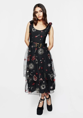 Bloodlust Embroidered Corset Midi Dress Dresses Womens - formal gowns cheap