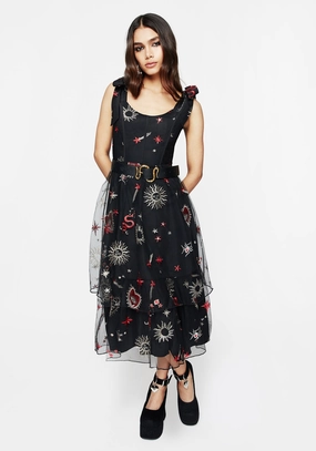 Bloodlust Embroidered Corset Midi Dress Dresses Womens - beach dresses cheap