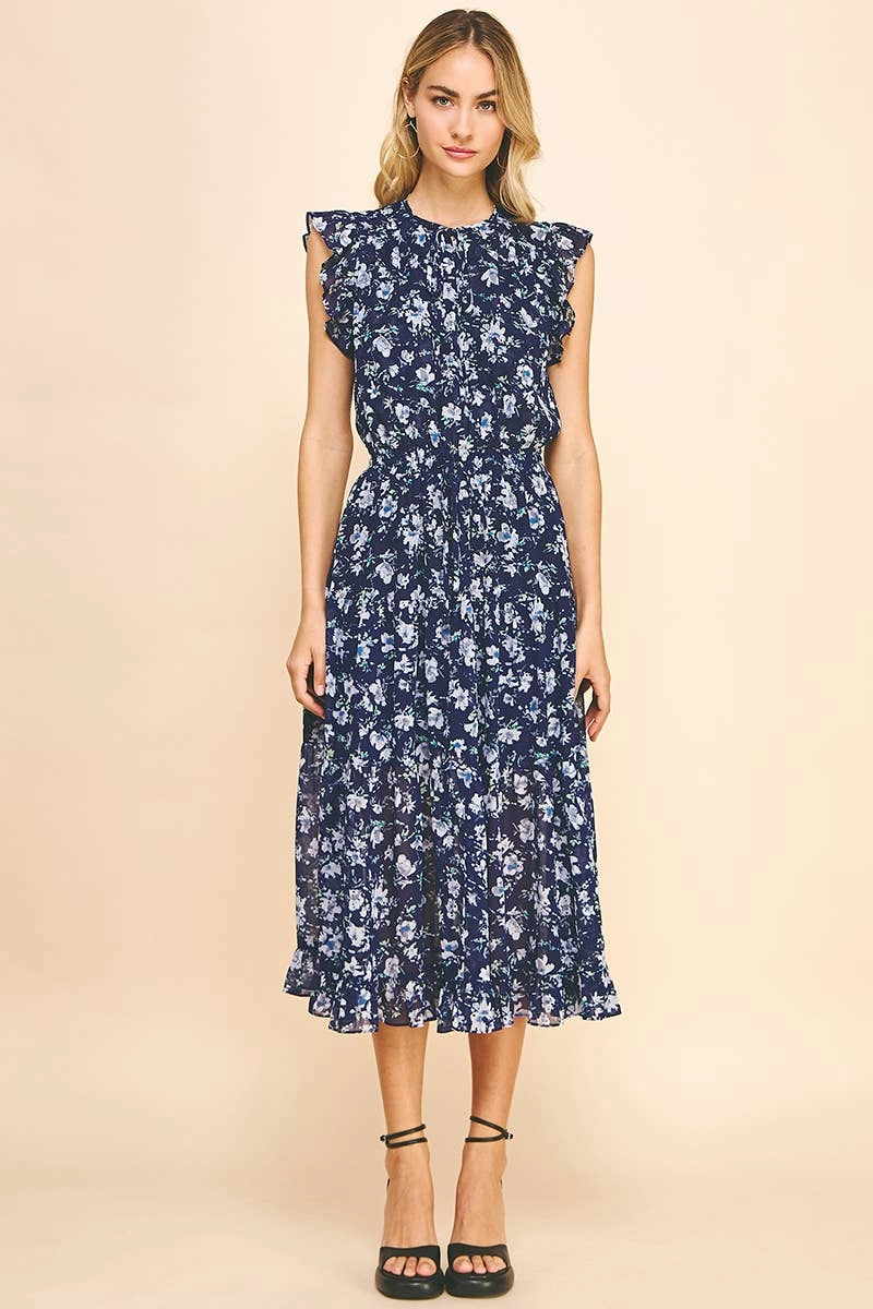 Blue Blossom Midi Dress