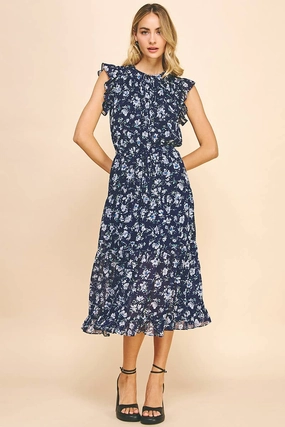 Blue Blossom Midi Dress womens gowns outlet