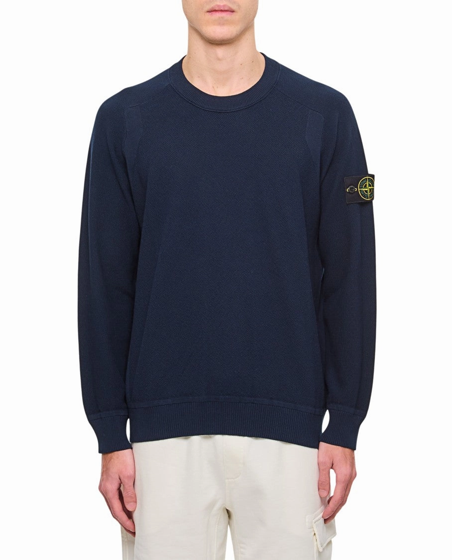 Blue Sweatshirt With Crew Neckline And Embroidered Logo winter sweaters outlet