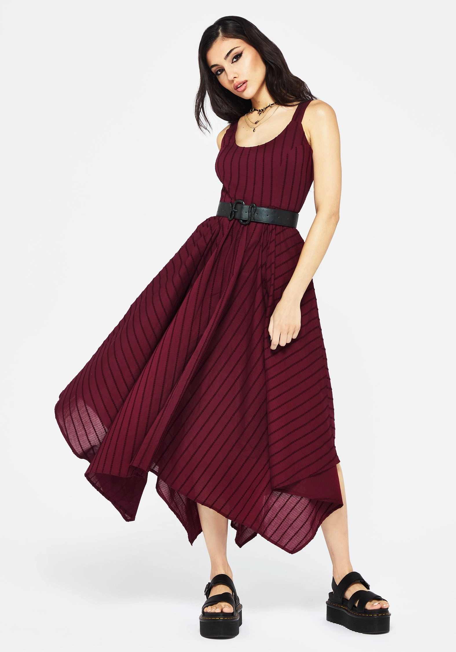 Blythe Cotton Handkerchief Hem Midaxi Dress - Burgundy Dresses Womens - summer dresses discount