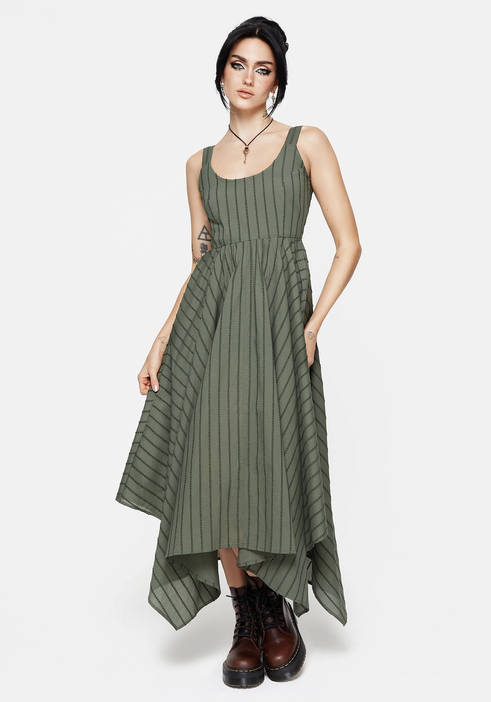 Blythe Cotton Handkerchief Hem Midaxi Dress - Green Dresses Womens - wedding guest outfits
