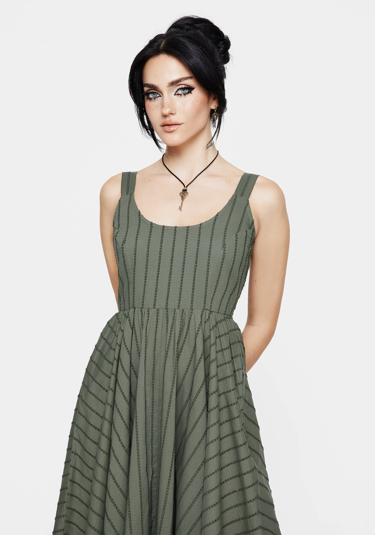 Blythe Cotton Handkerchief Hem Midaxi Dress - Green