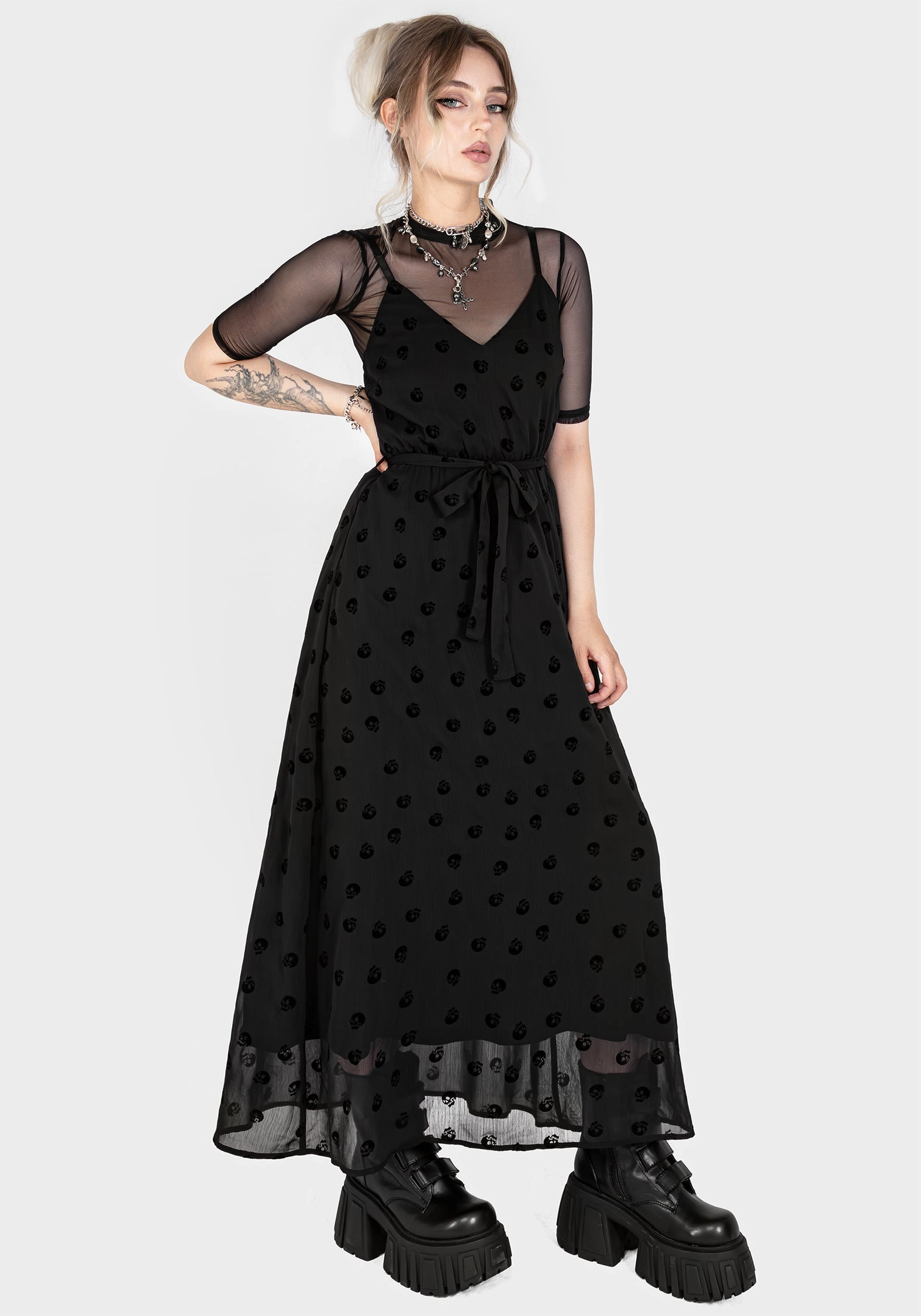 Bones Flocked Chiffon Maxi Cami Dress Dresses Womens - summer dresses discount