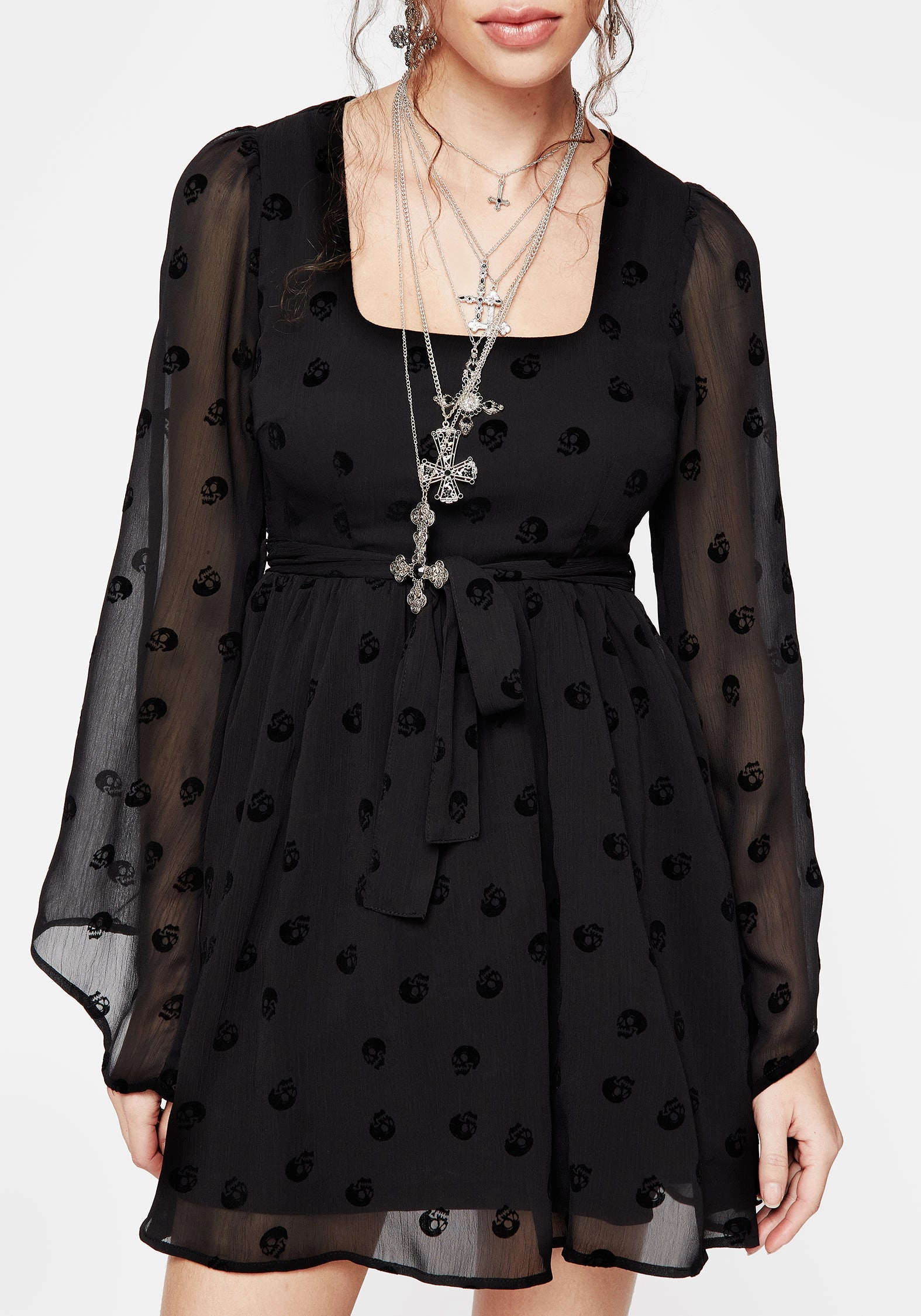 Bones Flocked Chiffon Mini Dress Dresses Womens - summer dresses discount