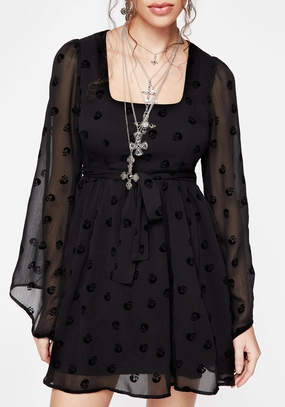 Bones Flocked Chiffon Mini Dress Dresses Womens - beach dresses cheap