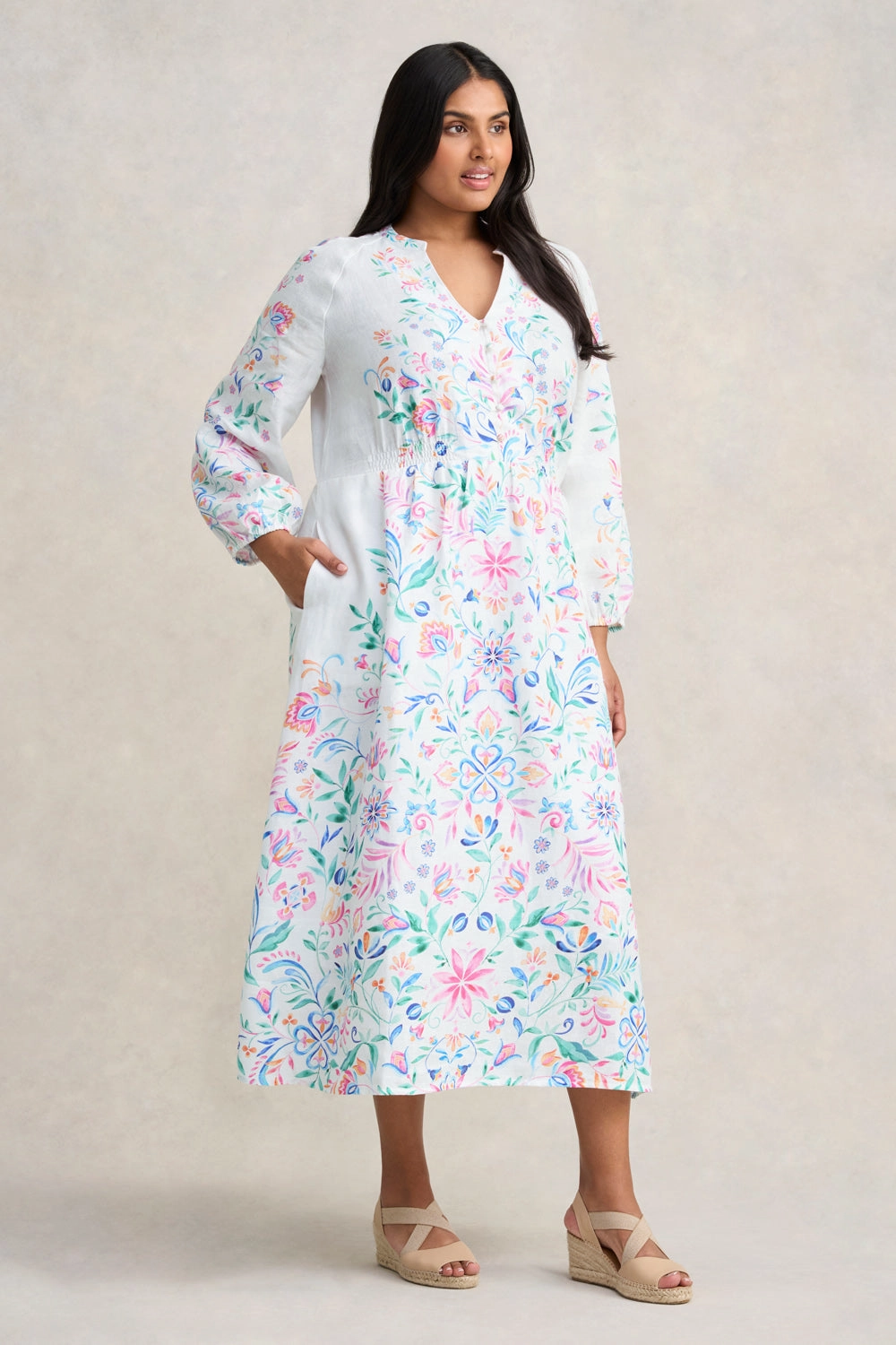 Border Print Midi Dress - Jeanne Border Print