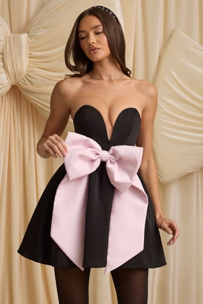 Bow-Detail Corset Mini Dress in Black Dresses - lace dresses best price