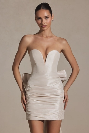 Bow-Detail Strapless Mini Dress in Ivory Dresses - sundresses outlet