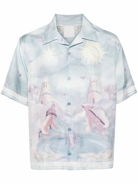 Boxy Fit Printed Silk Shirt mens polos clearance