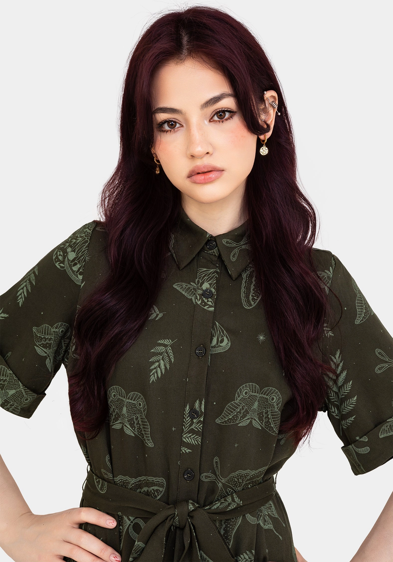 Callopistria Moth Print Mini Shirt Dress - Green
