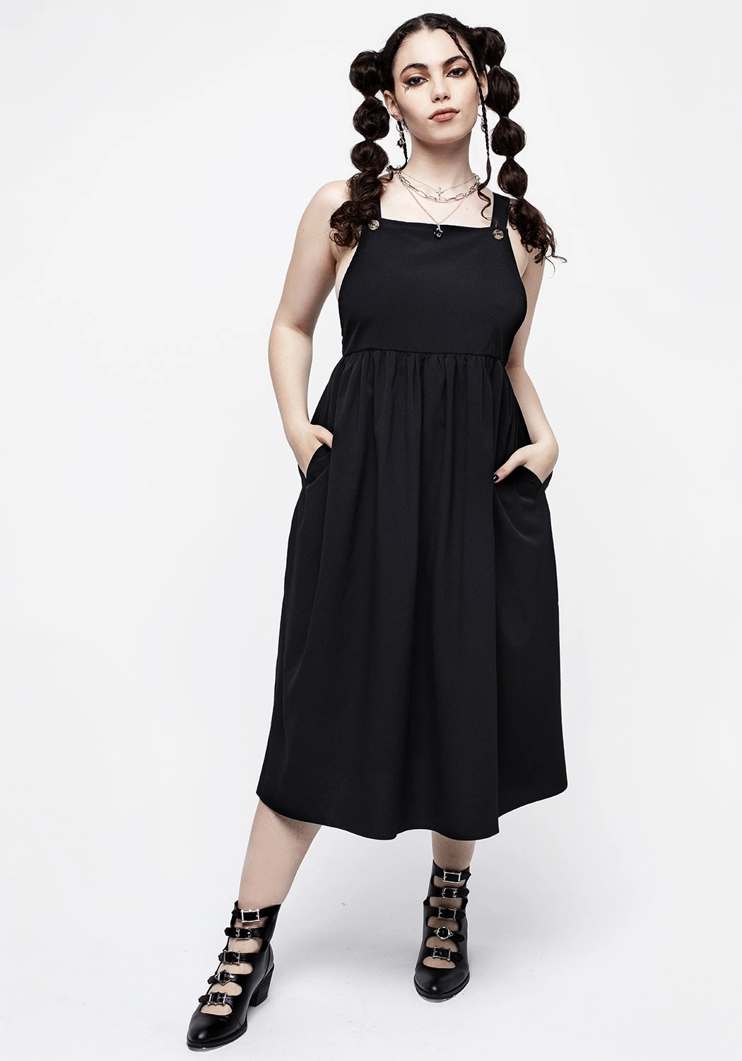 Camden Textured Midi Pinafore Dress Dresses Womens - beach dresses cheap