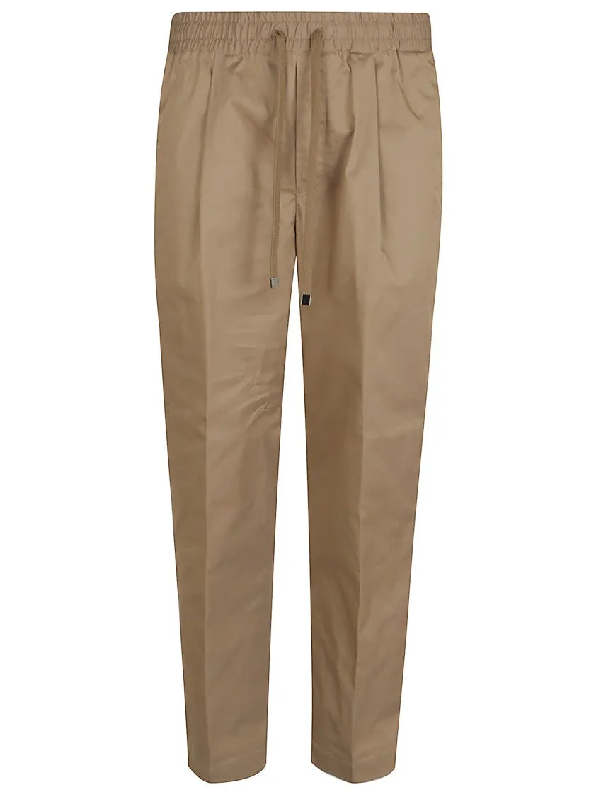 Camel Brown Low Carrot Fit Pants With Ruffled Details