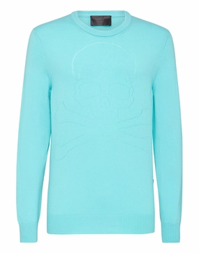 Cashmere Pullover Round Neck LS Skull and Plein chunky knit discount