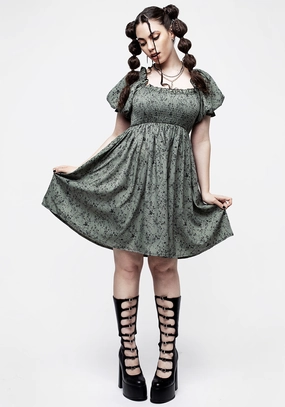 Cassie Green Floral Mini Babydoll Dress Dresses Womens - wedding guest outfits