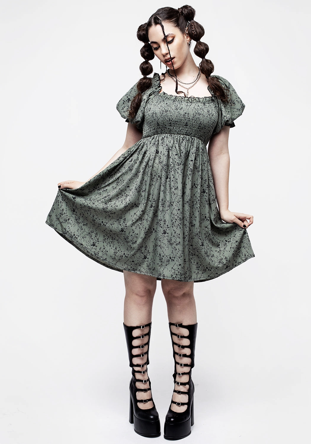 Cassie Green Floral Mini Babydoll Dress Dresses Womens - beach dresses cheap