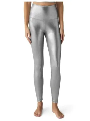 Caught In The High Waisted Midi Leggings In Liquid Silver Activewear Womens - yoga pants clearance