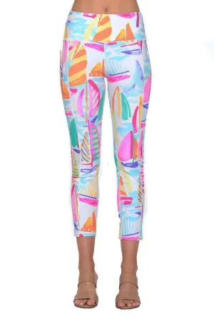 Cecila Sailboat Print Leggings In Pink & Multi Activewear Womens - fitness leggings online