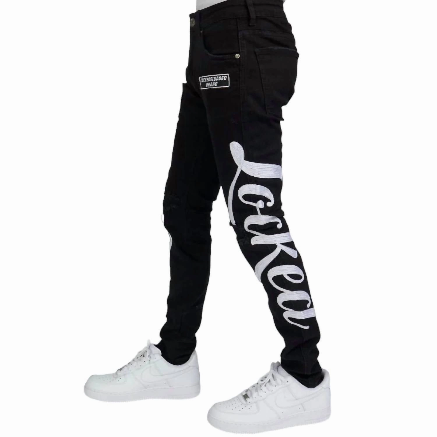 Chain Stitch Denim Jean In Black/white
