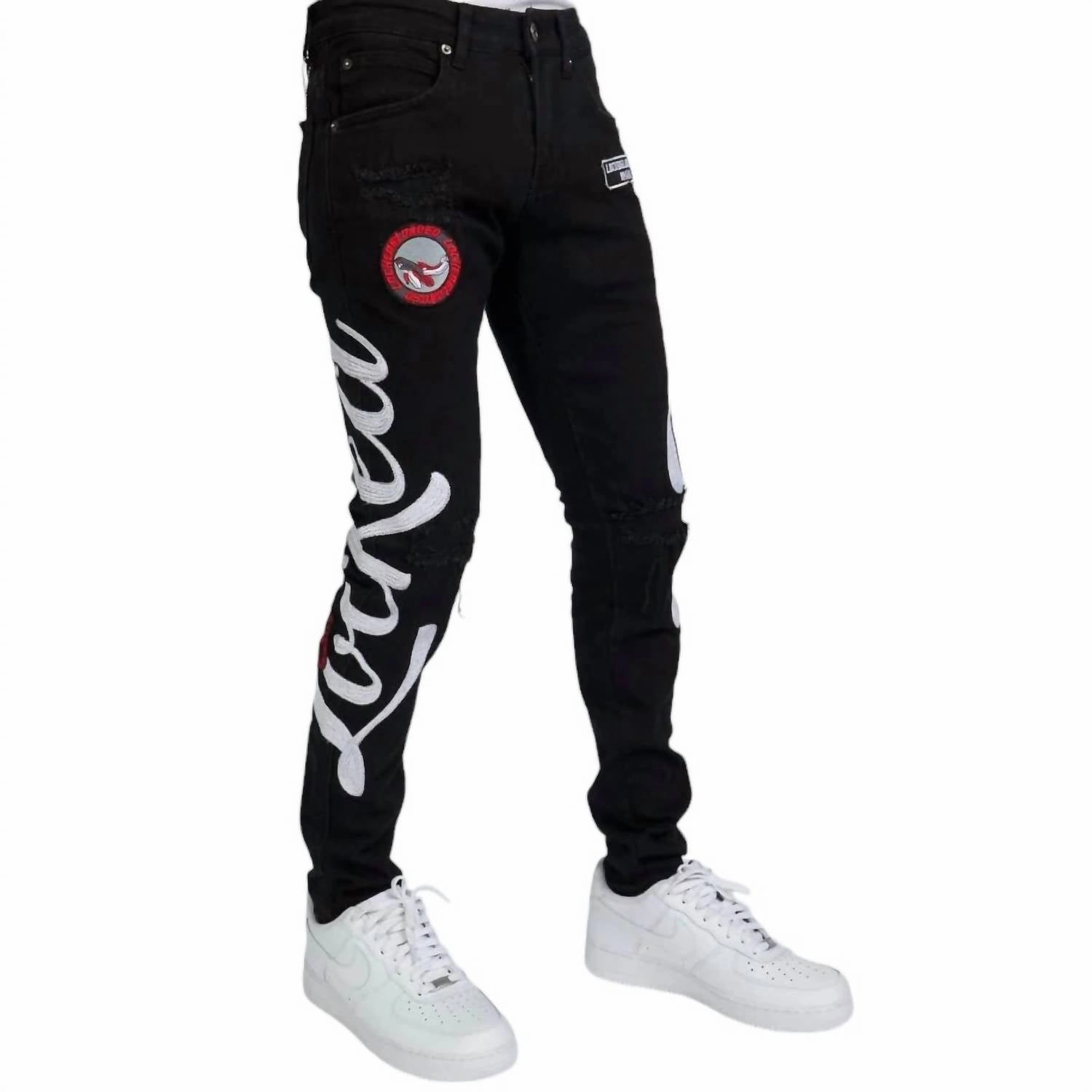 Chain Stitch Denim Jean In Black/white
