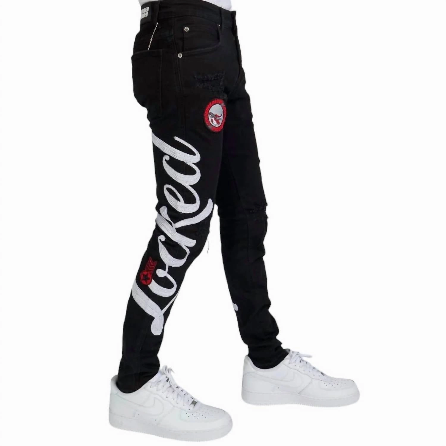 Chain Stitch Denim Jean In Black/white
