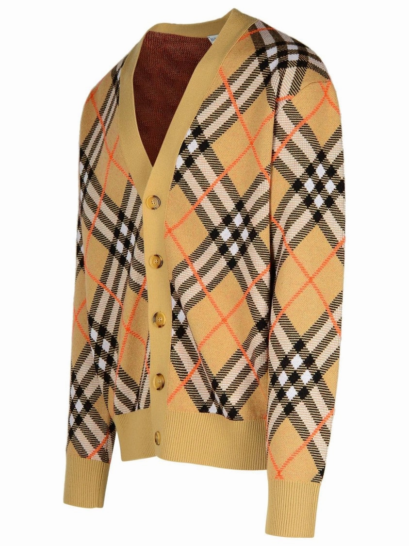 Check' Beige Wool Cardigan