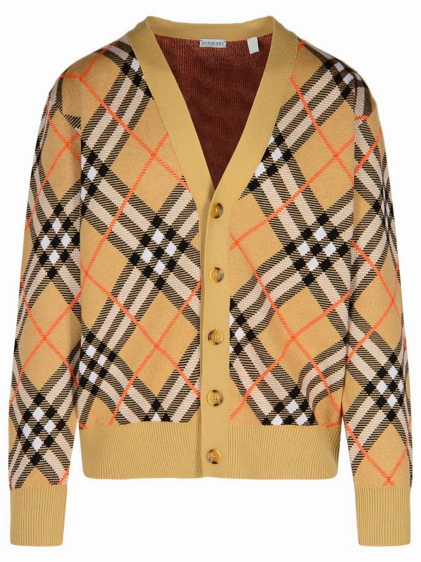 Check' Beige Wool Cardigan