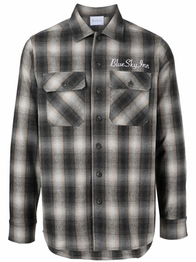 Check-Pattern Long-Sleeve Shirt mens polos clearance