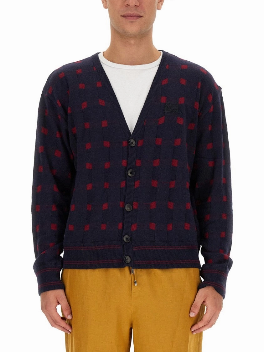 Checkered Pattern V-Neck Cardigan