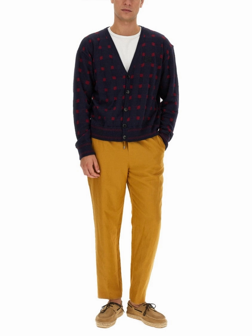 Checkered Pattern V-Neck Cardigan