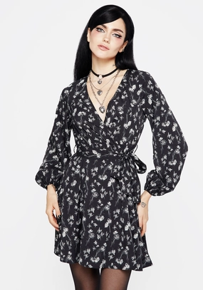 Claricia Long Sleeved Floral Faux Wrap Mini Dress Dresses Womens - summer dresses discount