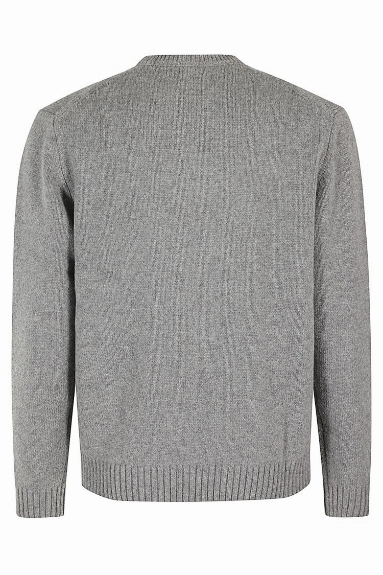 Classic Gray Crew Neck Sweater With Ribbed Trim