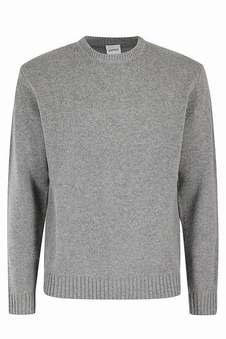 Classic Gray Crew Neck Sweater With Ribbed Trim designer sweaters outlet