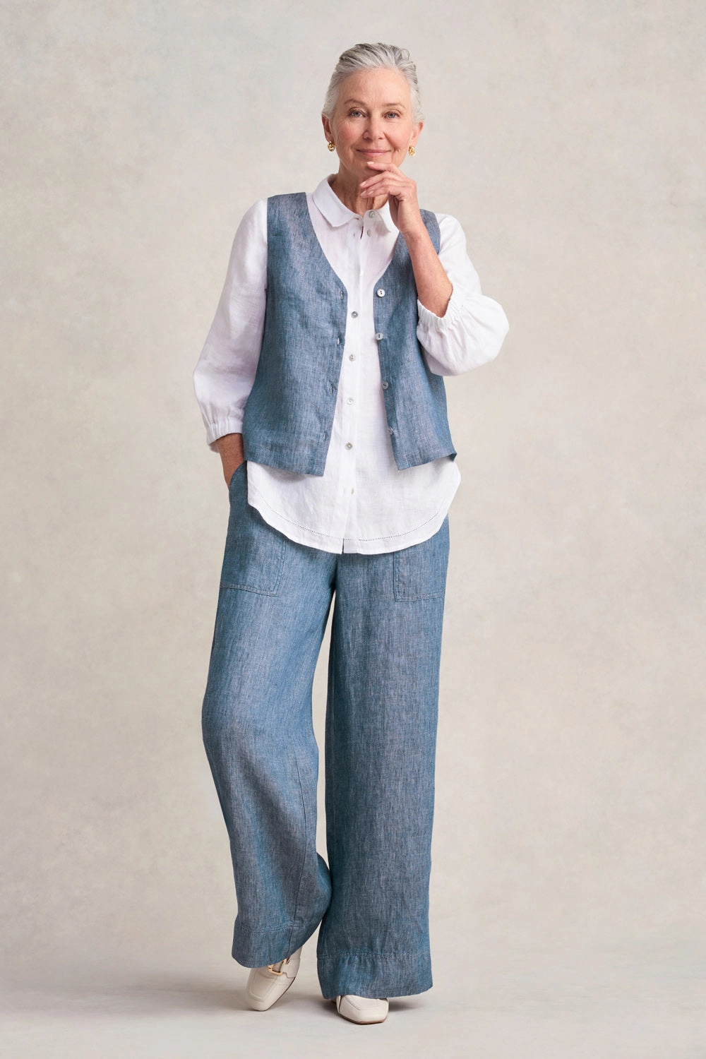 Classic Linen Vest - Indigo Twill