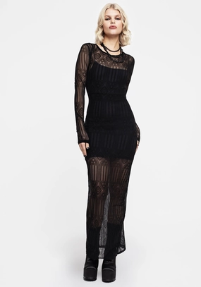 Cloister Flocked Mesh Maxi Dress Dresses Womens - beach dresses cheap