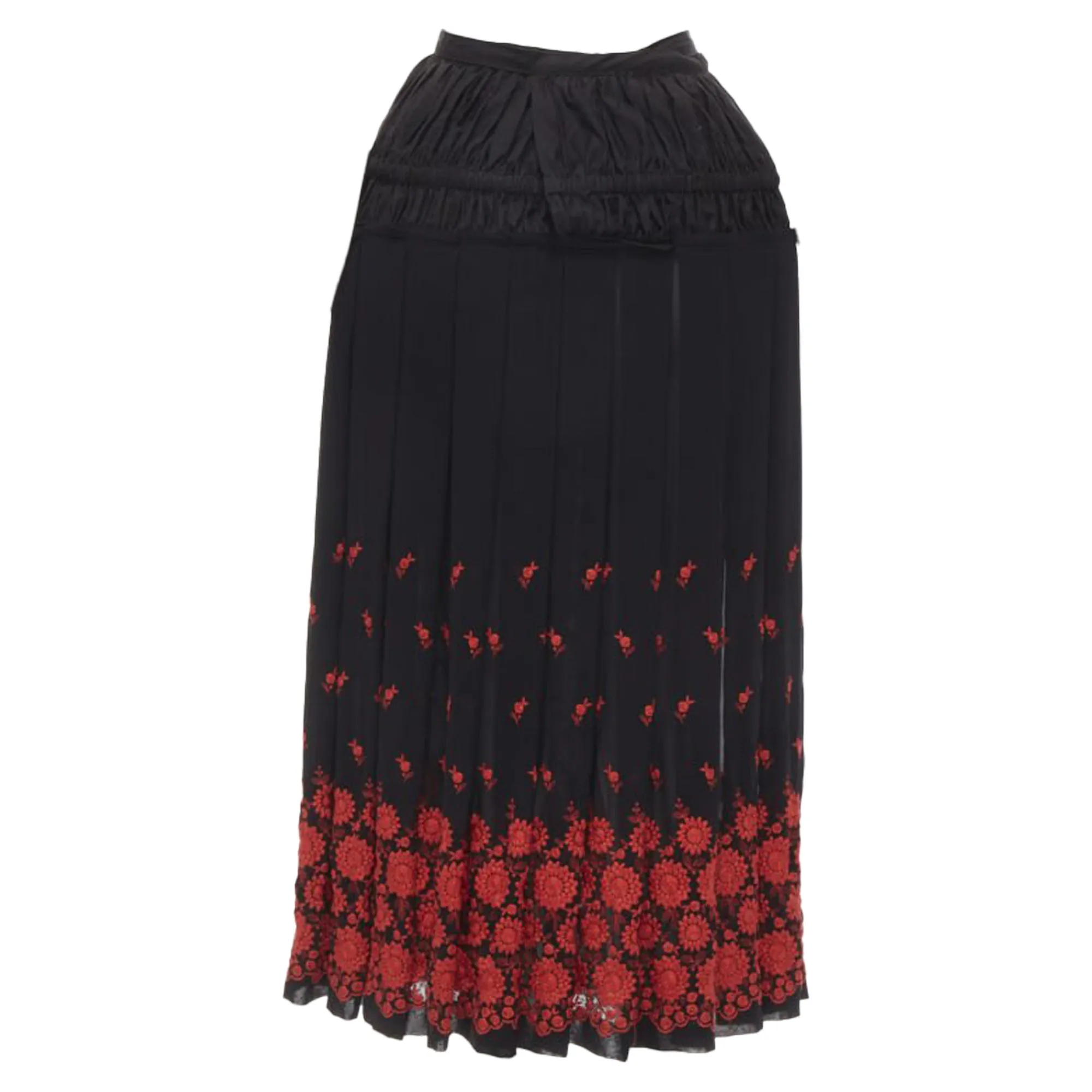 Comme Des Garcons Floral Embroidered Peplum Crin Skirt