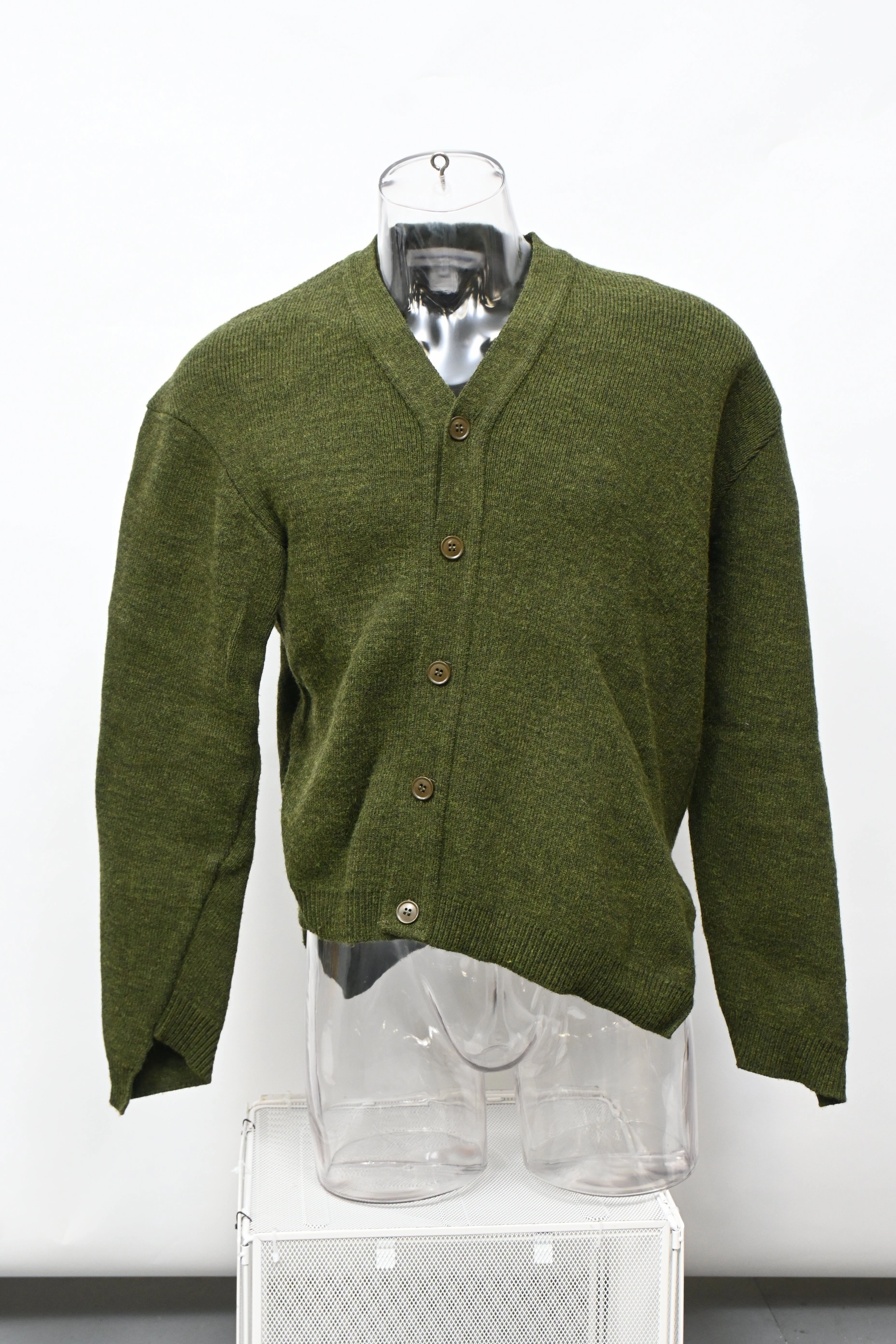 Comme Des Gar?ons Asymmetric Cardigan in Green Wool